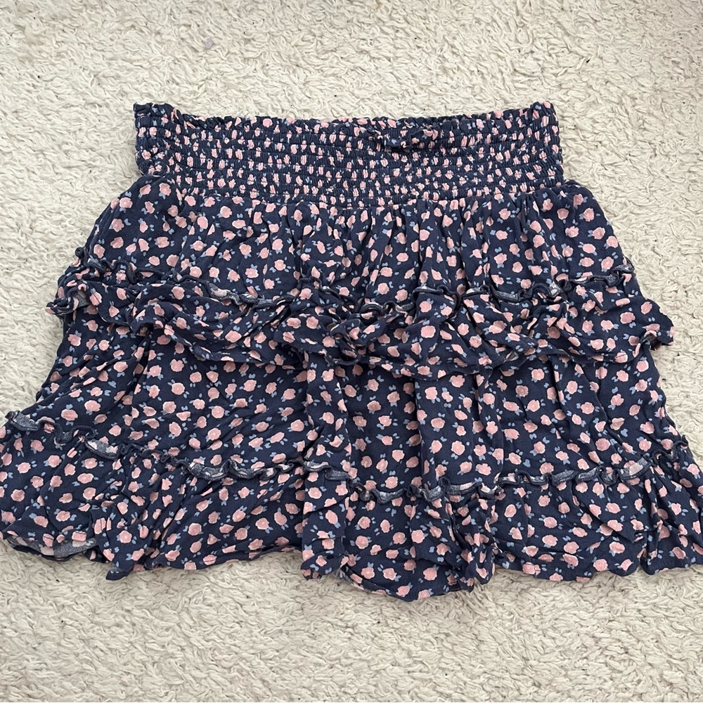 AERIE Floral Ruffle Skirt - Pink and Black